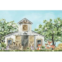 fundal foto cu animale de padure in fata hambarului pentru sedinte foto cu copii