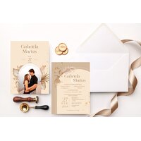 invitatii cu poza mirilor  in stil boho cu plic si sigiliu invitatii cu poza mirilor  in stil boho cu plic si sigiliu