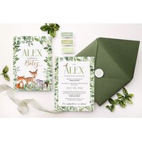 invitatie de botez cu plic verde manual si animalele padurii cu cerb, urs si caprioara invitatie de botez cu plic verde manual si animalele padurii cu cerb, urs si caprioara