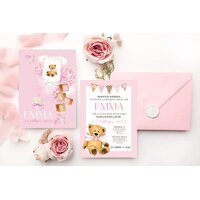 invitatie de botez roz cu ursulet maro invitatie de botez roz cu ursulet maro