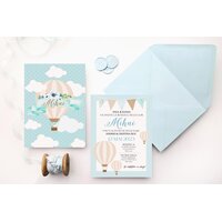 invitatie botez baieti cu balon cu aer cald si plic albastru invitatie botez baieti cu balon cu aer cald si plic albastru