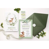 invitatie de botez cu animale de padure si verdeata cu plic verde si sigiliu invitatie de botez cu animale de padure si verdeata cu plic verde si sigiliu