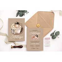 invitatie de botez vintage cu copil dormind si plic kraft cu sigiliu invitatie de botez vintage cu copil dormind si plic kraft cu sigiliu