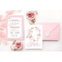 invitatie de botez cu coronita din flori roz invitatie de botez cu coronita din flori roz