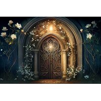 fundal cu usa decorativa din lumea fantastica cu plante cataratoare potrivit sedintelor foto de maternitate si cake smash