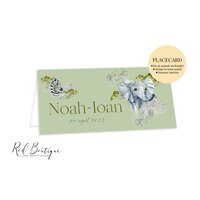 placecard de botez baiat cu tema jungle safari cu elefant si girafa placecard de botez baiat cu tema jungle safari cu elefant si girafa