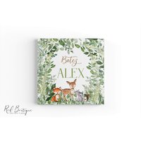 guestbook pentru botez cu frunze verzi si animalele padurii guestbook pentru botez cu frunze verzi si animalele padurii