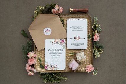 invitatie de nunta postcard cu trandafiri si frunze