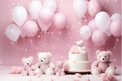 panouri foto cu ursuleti roz si baloane pentru sedinte foto cu copii