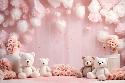 panouri foto cu ursuleti roz si baloane pentru sedinte foto cu copii