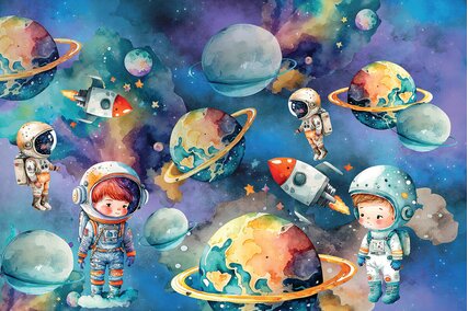 fundal pentru poze smash the cake cu copii astronaut si planete