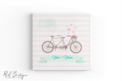 guestbook chic pentru nunta cu bicicleta si dungi roz