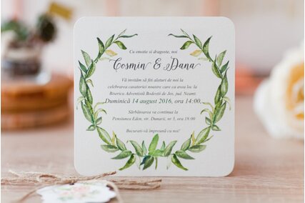invitatie vintage cu frunze si flori