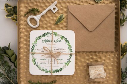 invitatie vintage cu verdeata si sfoara