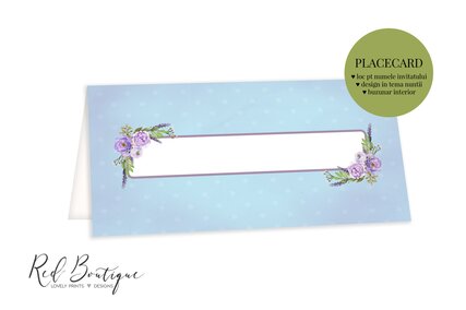 plic pentru bani albastru cu lavanda pentru botez si spatiu pentru nume invitat