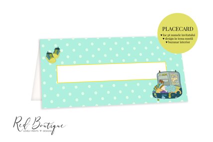 placecard chic mint cu turquoise si buzunar pentru bani de botez