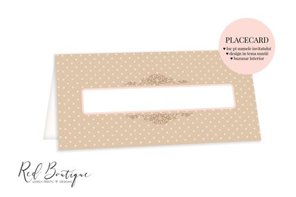 placecard chic crem cu pasari si buzunar pentru bani