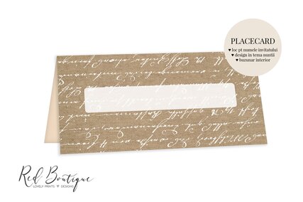placecard crem cu scris vintage si buzunar pentru bani