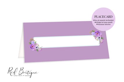 plic pentru bani verde deschis cu flori pictate mov si loc pentru nume invitati