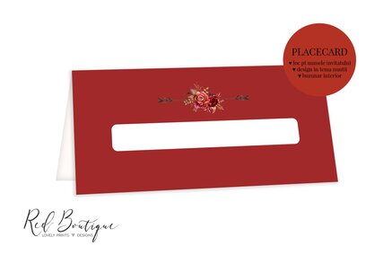 plic pentru nunta rosu cu flori si spatiu pentru nume