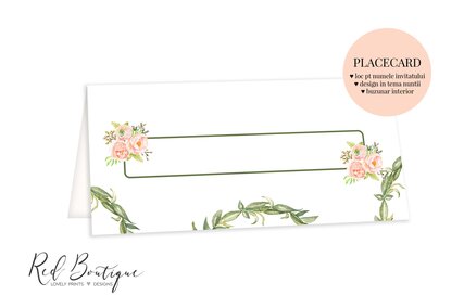 plic pentru nunta cu loc pentru nume invitat si frunze verzi pe carton alb