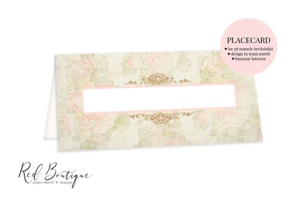 placecard vintage cu trandafiri si paris