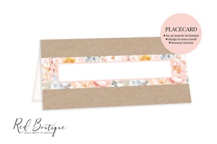 placecard cu carton vintage si flori pastel cu loc pentru bani