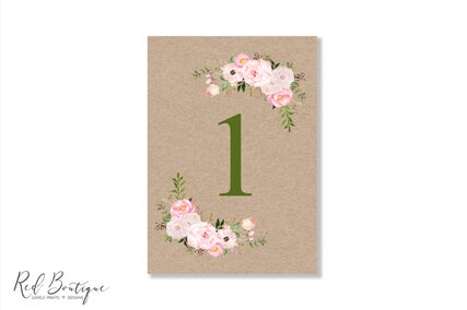 numere de masa vintage pentru nunti rustice cu flori roz