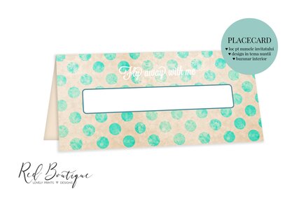 placecard vintage cu balon si buline mari cu loc pentru nume invitat si buzunar pentru bani