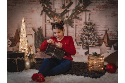 fundal foto cu geam si ghirlanda de brad pentru poze de craciun
