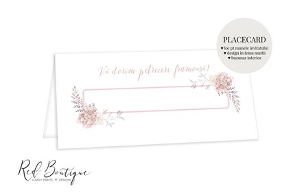placecard cu flori roz