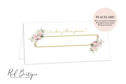 placecard cu trandafiri si auriu