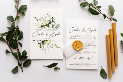 invitatie greenery cu banda de calc