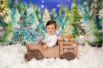 fundal cu brazi de craciun si zapada artificiala