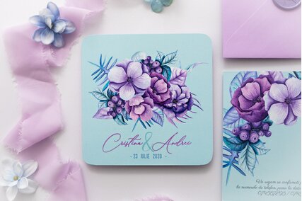 invitatie mint cu mov