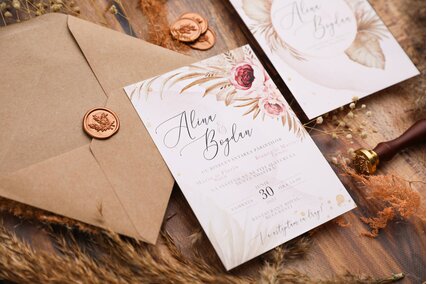 invitatie boho cu plic kraft si sigiliu