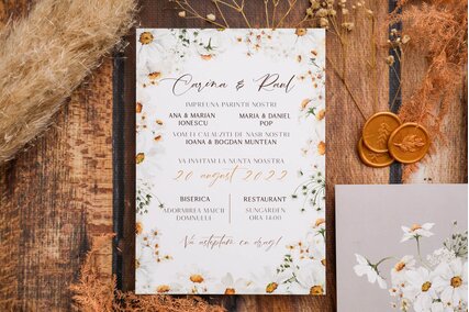 invitatie cu margarete pentru nunti in natura