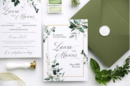 invitatie geometrica cu elemente vegetale