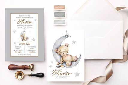 invitatie de botez cu ursulet si luna