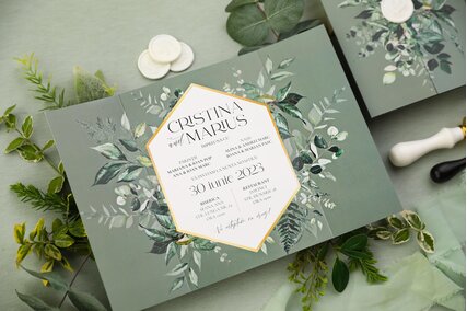 invitatie moderna cu frunze