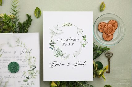 invitatie nunta greenery
