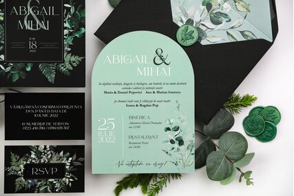 invitatii de nunta negre cu plic negru si sigiliu