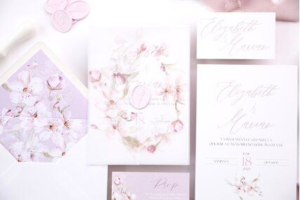 invitatii cu flori roz de cires
