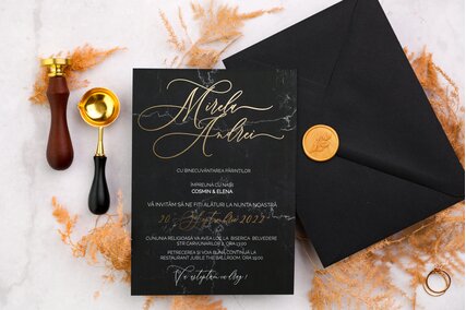 invitatie nunta cu plic negru si sigiliu