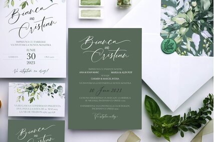 invitatie de nunta verde cu scris modern