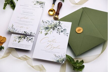 invitatie greenery cu plic verde