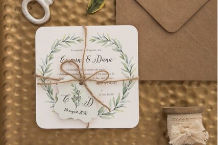 invitatie nunta vintage cu sfoara