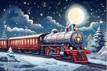fundal foto cu trenul express polar si luna plina