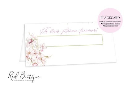 placecard alb cu flori si verdeata