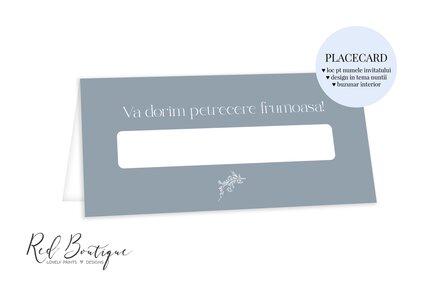 placecard cu buzunar pentru dar albastru cu scris modern